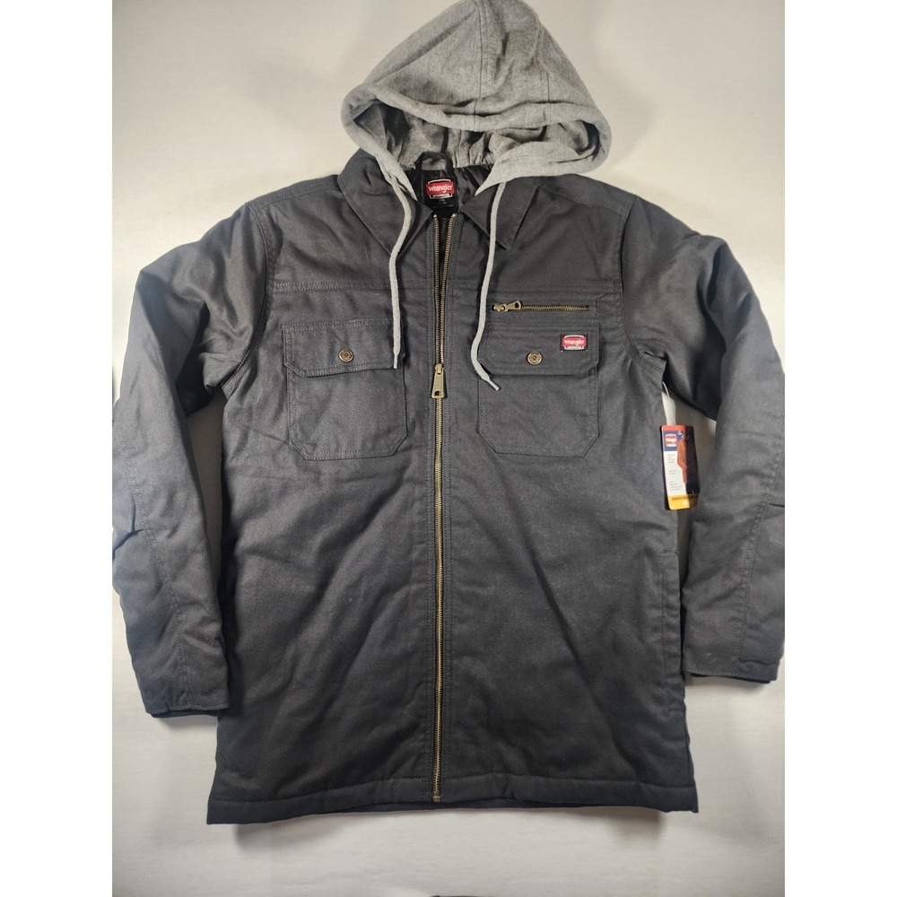 Wrangler Hooded Workwear Shirt Jacket Mens Small Full Zip Canvas‎ Quilted Lined
